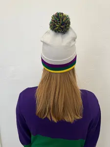 Beanie with Pom Pom - White Stripe