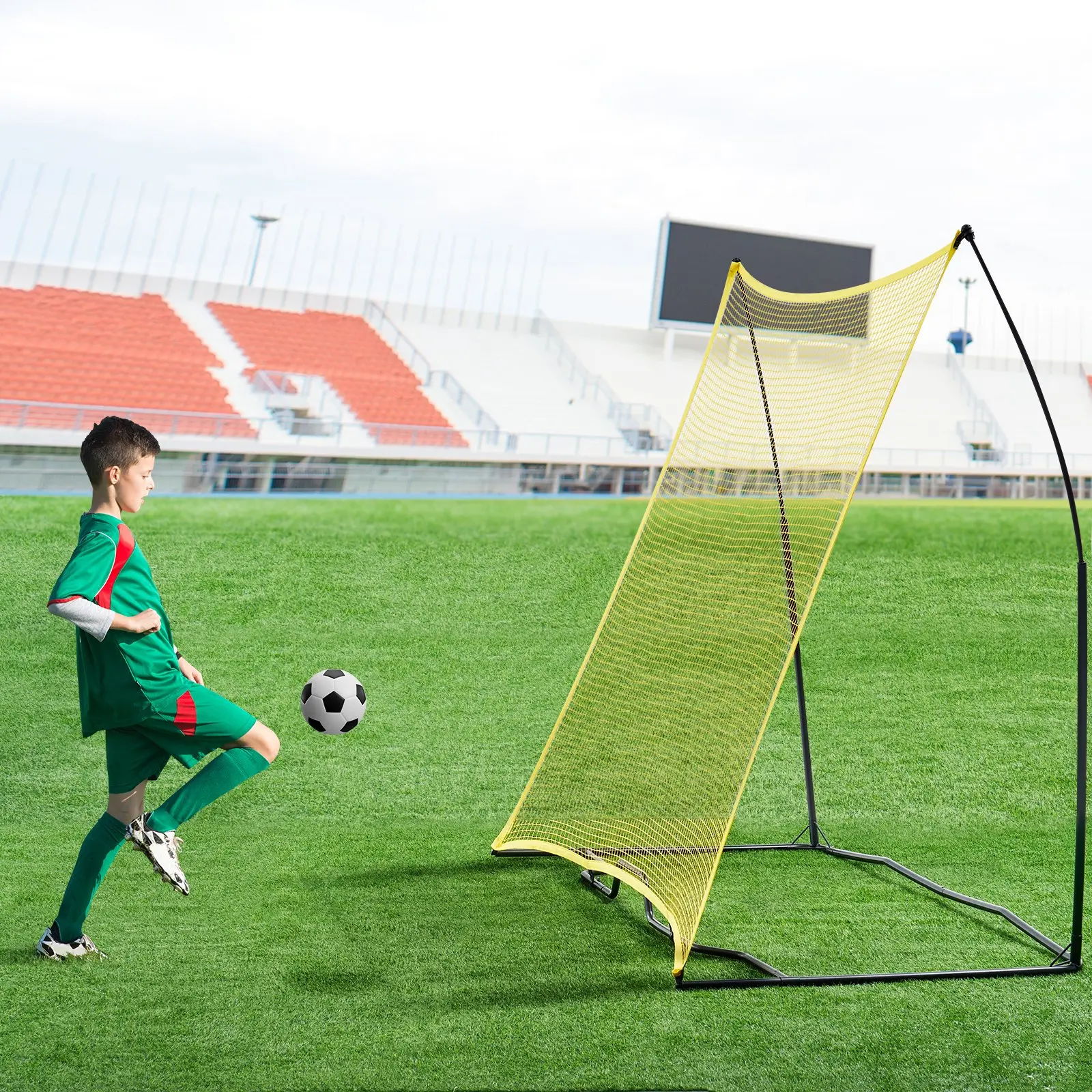 7x7FT Iron & Polyester Soccer Rebounder Wall, Portable Soccer Training Equipment with Carry Bag, Ideal for Solo Practice, Passing, Volley