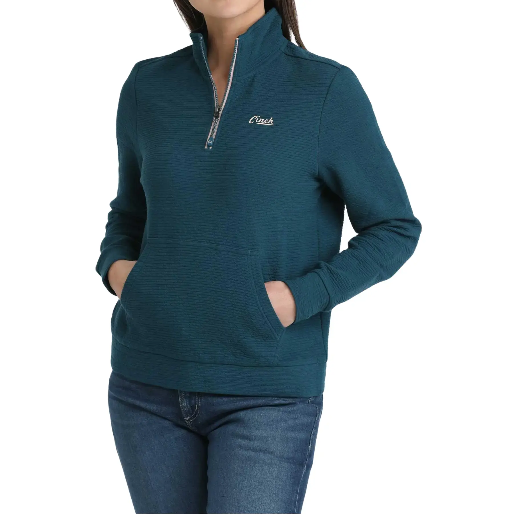 CINCH Women's Teal Quarter-Zip Long-Sleeves Hoodie Pullover - Lightweight Western Performance Sweatshirt Top with Comfortable Durable Fabric, Adjustable Fit for Work, Barn & Everyday Casual Wear, Pullover Hoodie, Western Look