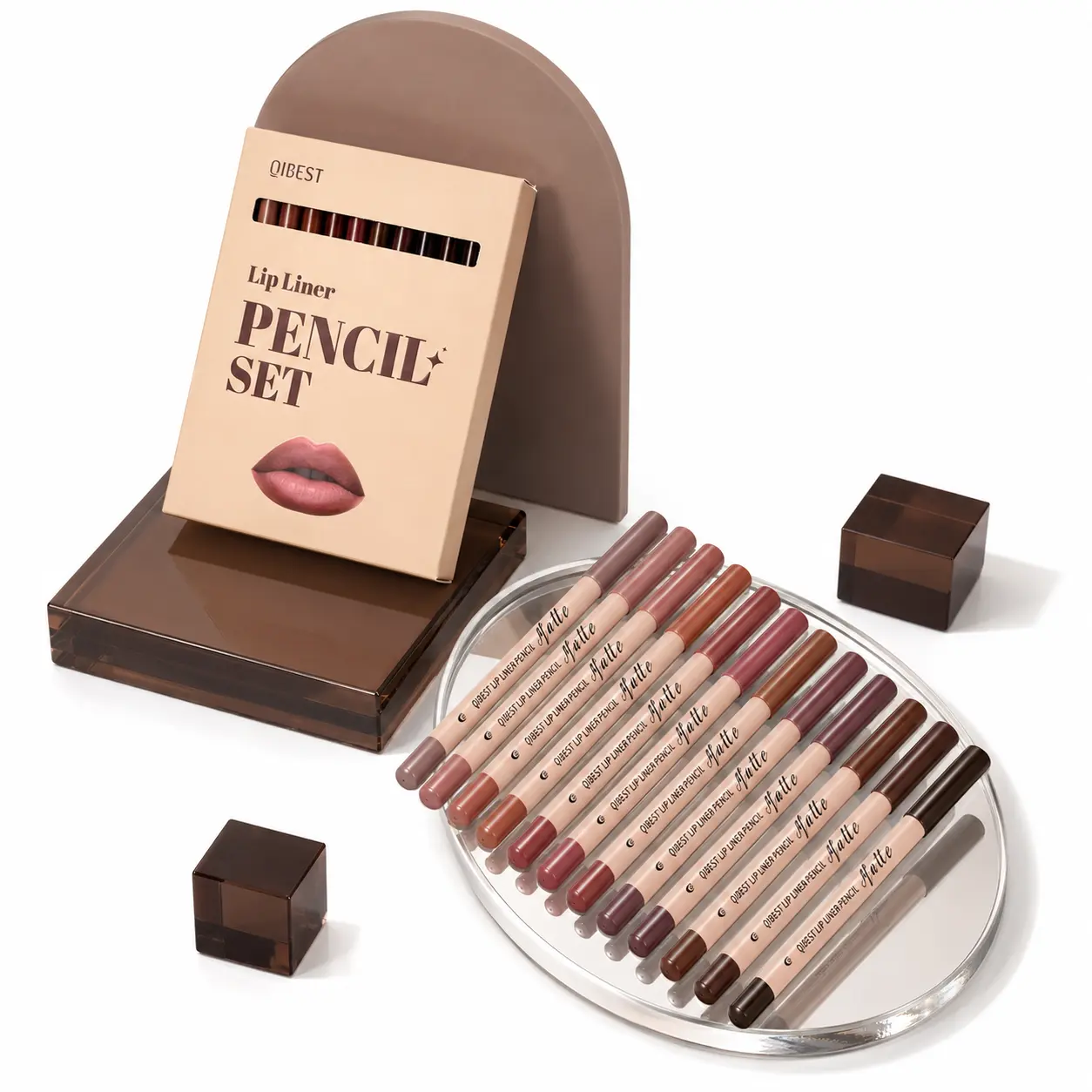 12-Piece Matte Cosmetic Lipliner Pencil Set - Assorted Nude, Pink, Red, Brown Shades, Sharpenable Fine-Tip for Precise Definition, Filling, Blending, Everyday Makeup & Gift Giving, Flawless