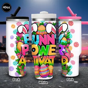 1pc 40oz Colorful Easter Bunny Power Activated, Vibrant Egg Design Tumbler with Lid and straw, Winter Insulated Travel Mug, Gift for Women Men, Ideal for Valentine's Day, Easter, Birthday Gift, iced/hot Coffee Cup