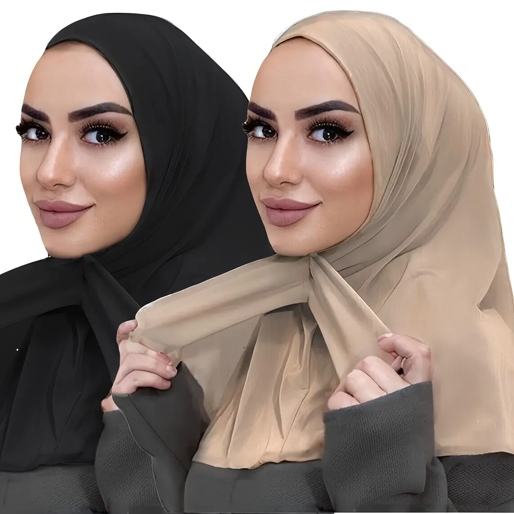 2-Piece Pullover Hijab Set, Soft Solid Color Headscarf and Cap for Muslim Women, Full Coverage Ethnic Clothes, Fashion Head Scarves, Daily Wear, Ethnic Shawl, Pullover Cap, Soft Fabric, Casual