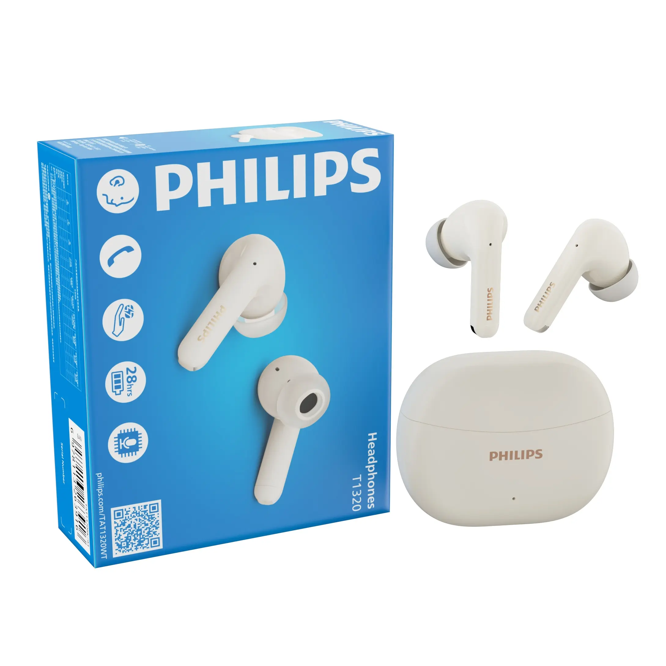 PHILIPS TAT1320 Wireless In-Ear Audio Earbuds, Bluetooth 6.0, AI Mic for Crystal-Clear Calls, Ergonomic Design, 28H Long Battery & Fast Charging, IPX6 Waterproof, Stereo Electronic Noise Reduction, Ideal for Sports, Office Use, Streaming