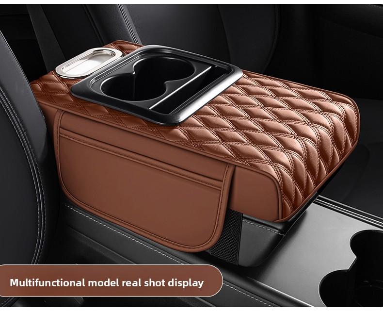 Leather car armrest cushion! This multi-functional pad holds cups, tissues, and storage—no more dangling arms on long drives! Solve all your road trip pain points for the price of a bubble tea!