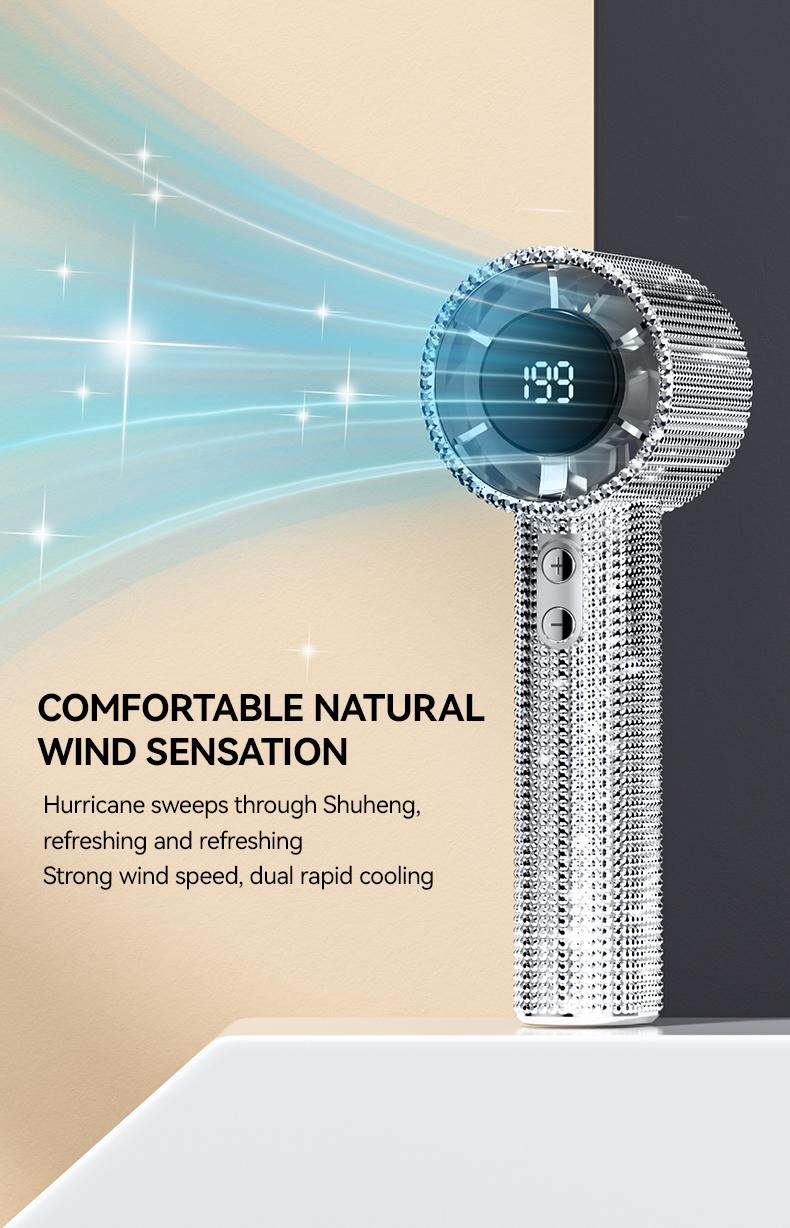 Portable Handheld Turbo Fan - Fashion Full Diamond Rechargeable Personal Battery Operated Mini Small Pocket Mini Fan for Travel/Outdoor/Vacation/Beach/Outdoor Activities
