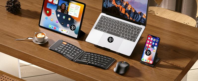 ProtoArc Ergonomic Foldable Keyboard Mouse, XKM03 Portable Folding Bluetooth Keyboard Mouse Combo for Business and Travel, Split Design, 3 Bluetooth, Rechargeable, for iPad, Tablet, iPhone, Laptop
