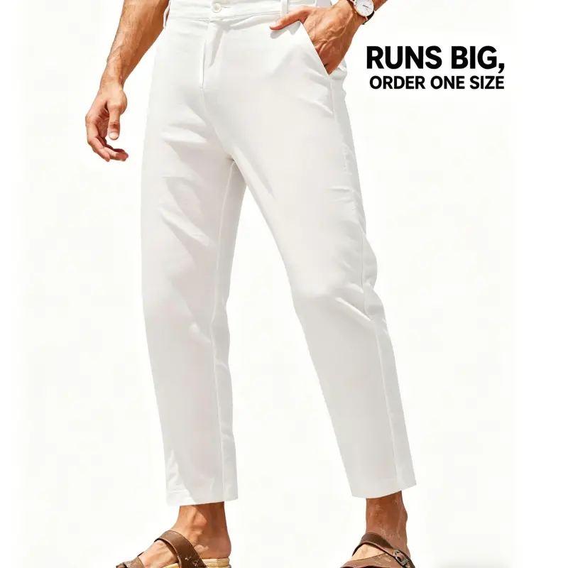 COOFANDY Men's Cotton Linen Pants Elastic Waist Lightweight Casual Pants Slim Fit Yoga Beach Pants with Pockets Menswear Trouser Daily