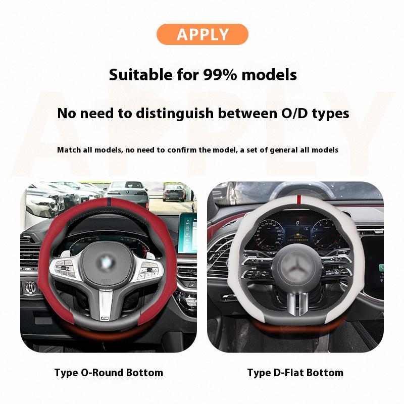 Napa Nappa Leather 15Inch 5D Premium Steering Wheel Cover Ultra-Thin Breathable Anti-Slip Sweat-Resistant Easy Install Universal Fit Enhance Driving Safety Comfort Must-Have Car Essential White