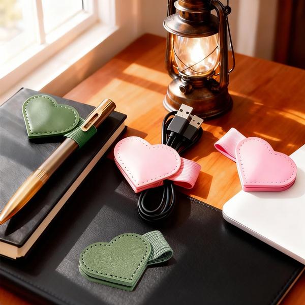 Heart-Shaped Magnetic Leather Bookmarks with Pen Holder Gift Box for Book Lovers Readers Cute Leather Bookmarks for Women Girls 2Pcs