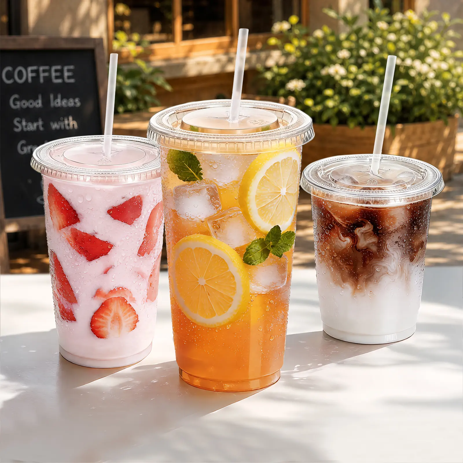Fit Meal Prep 16/20/24/32 oz Iced Coffee Cups with Lids & Straws (50/100 Sets) - Clear Disposable PET Cups for Boba, Smoothies & Cold Drinks, Business, Disposable Cups