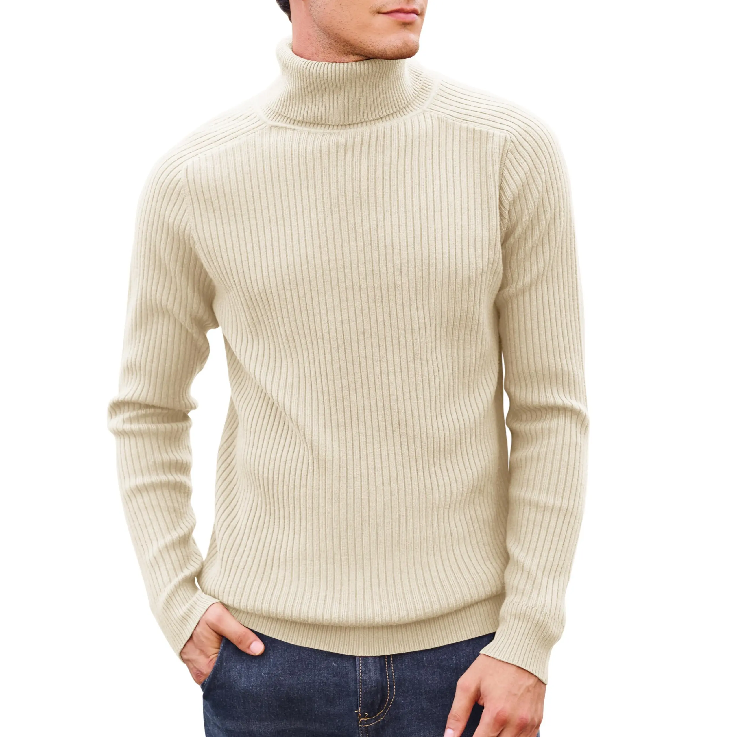 Magcomsen Men's Knit Turtleneck Sweater Ribbed Long Sleeve Solid Pullover Sweater Casual Winter Thermal Sweater Tops