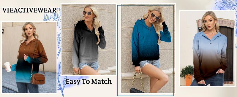 Angeralla Womens 2026 Hoodies Button Collar Drawstring Hooded Pullover Sweatshirt Casual Long Sleeve Tops Shirts Fit Womenswear