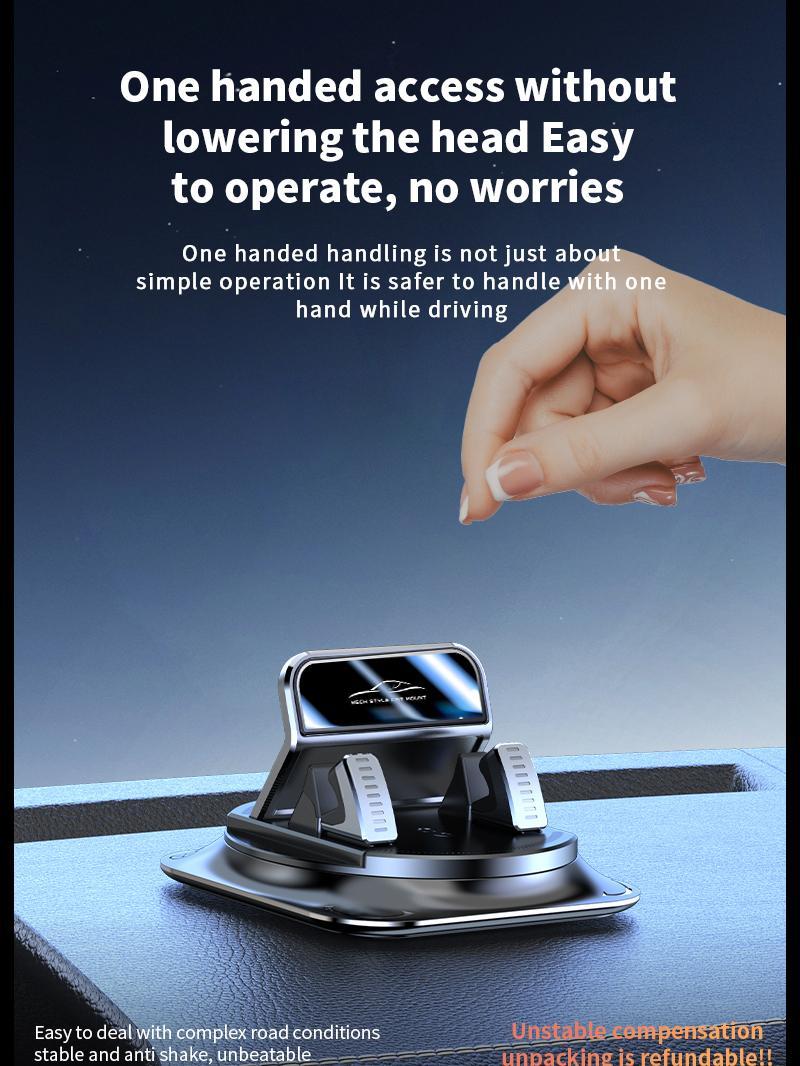 Car phone holder 360 degree rotation, suitable for car navigation in-car dashboard, horizontal and vertical screen adjustment angle, suction cup fixed non-slip mobile phone holder suitable for iPhone and Android