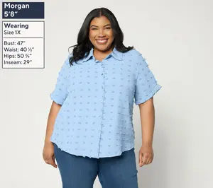 Denim & Co. Clip Dot Jacquard Button Front Shirt