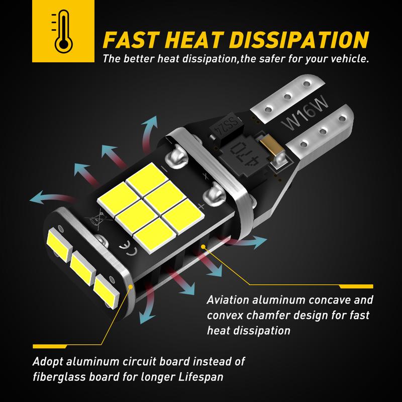 AUXITO 912 921 LED Bulb for Backup Light Reverse Lights High Power 2835 15-SMD Chipsets Error Free T15 906 922 W16W Bulbs, 6000K White Daytime Running Lights (Upgraded, Pack of 2)