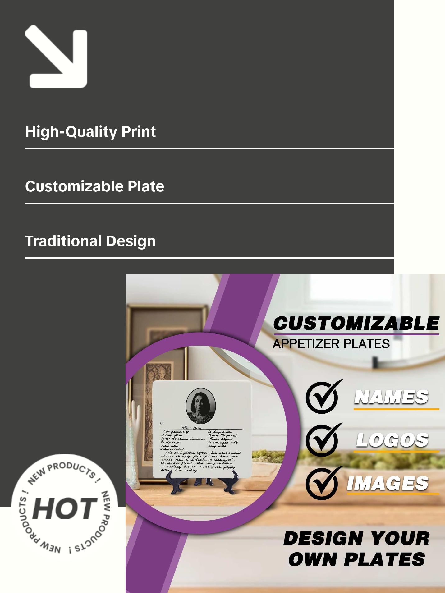 Mother’s Day Gift, Personalized Recipe Plate, Custom Plate, Family Recipe Keepsake, Custom Recipe Gift, Handwritten Plate, Square Plate Ceramic Traditional Collection