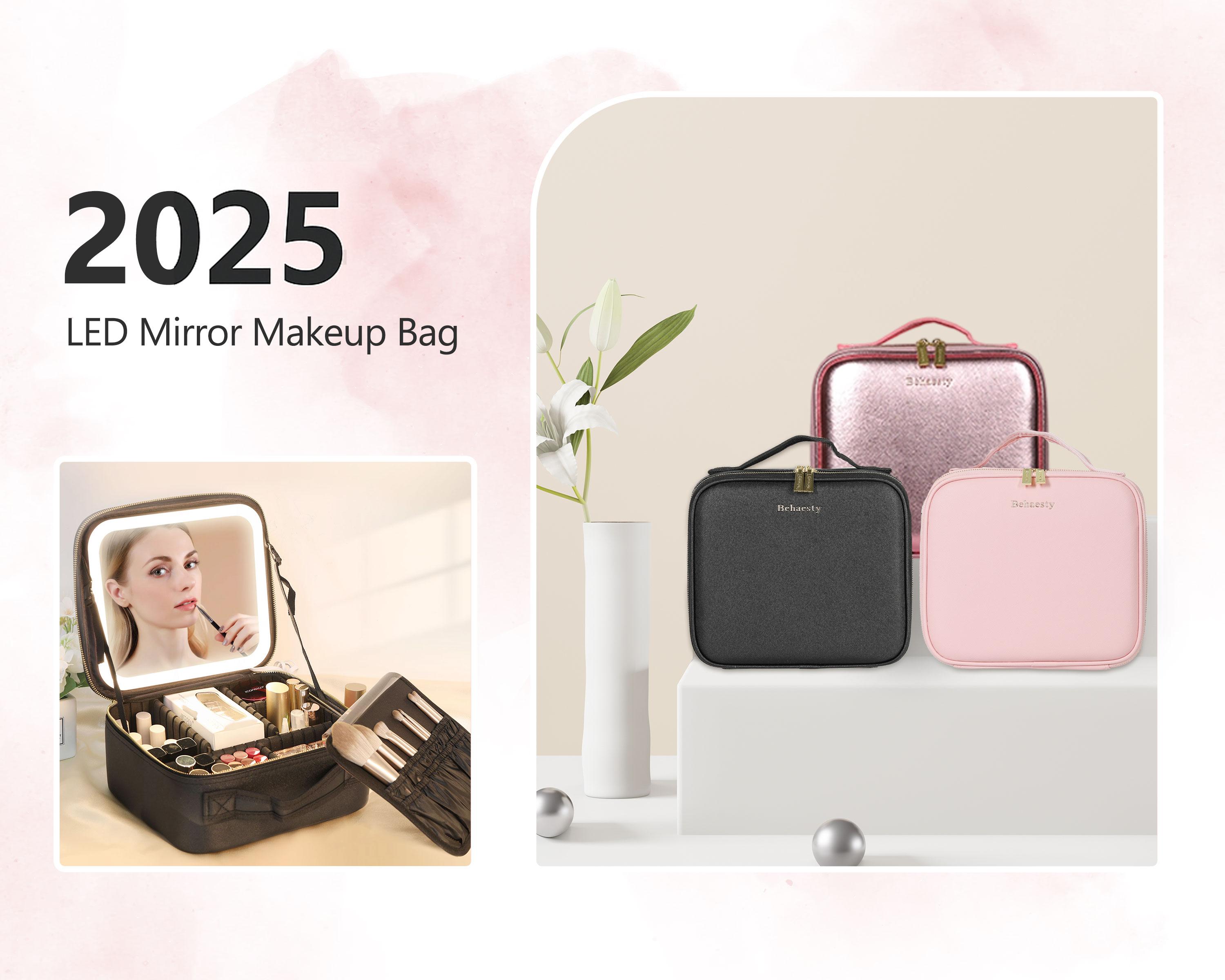Behaesty Portable Makeup Bag with 3-Color LED Light Detachable Mirror 2000mAh USB Rechargeable Waterproof PU Leather Organizer Compact Travel Cosmetic Pouch Vanity Purse  Zip TikTokShopBlackFriday