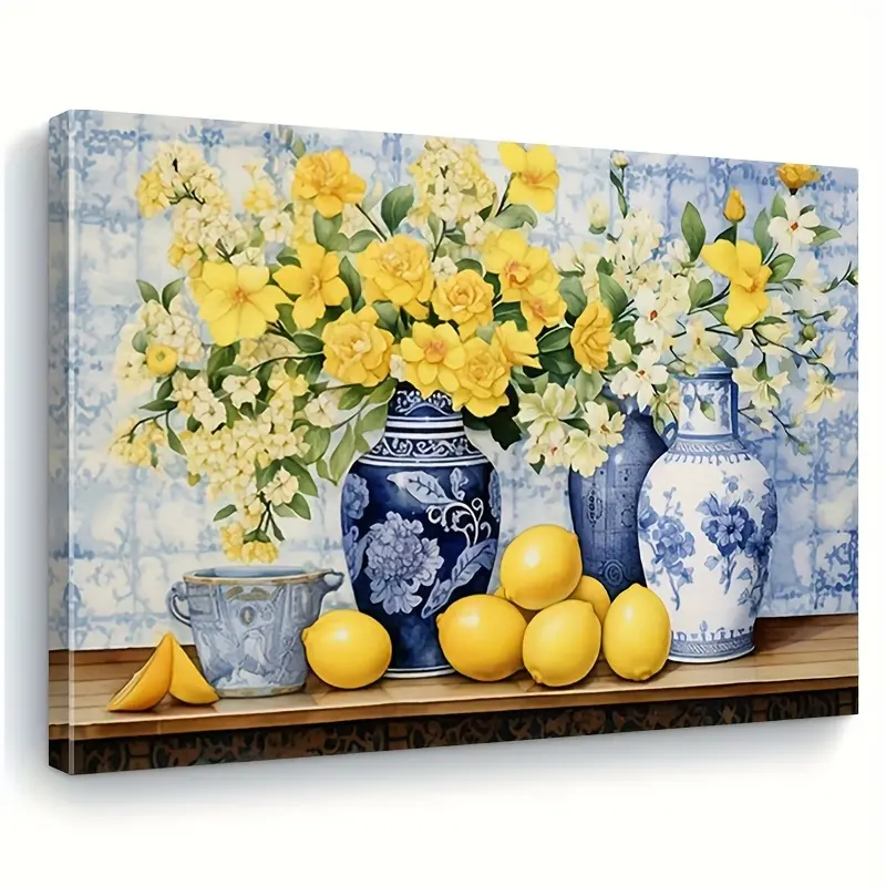 Framed, charming country floral canvas art, inches framed wall decor, suitable for kitchen, bedroom, living room, bathroom, or cafe.