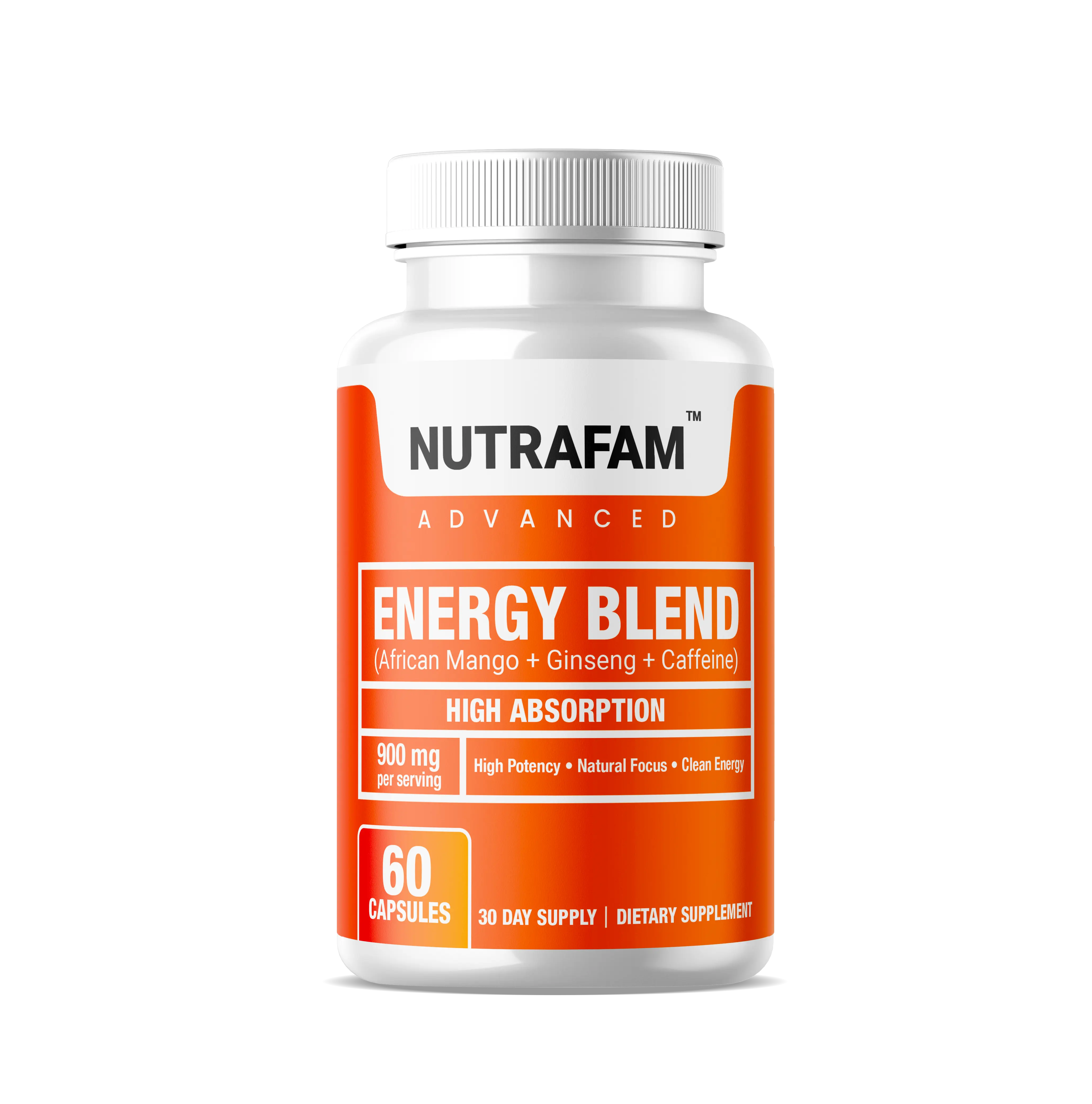 Nutrafam Energy Caffeine Capsules - Energy and Focus 900 mg  Supplement