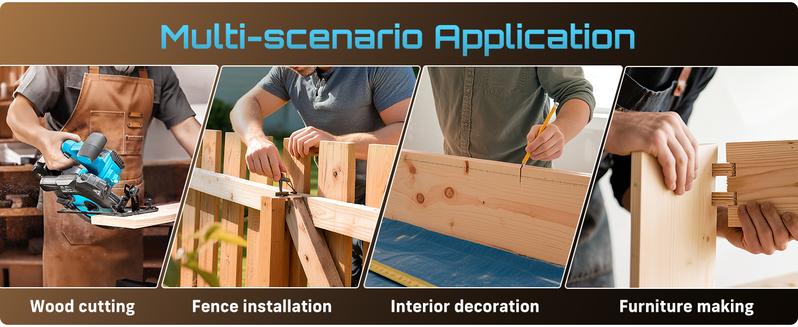 SeeSii MAX Circular Saw 6-1/2“, with Light, Laser Guide, Rechargeable, Includes 2x4Ah Batteries and Auxiliary Handle, 5200 RPM, 0-45° Bevel Angle, Portable with Adjustable Depth Circular Saw for Outdoor Work, Home DIY, and Professional Use CS610B