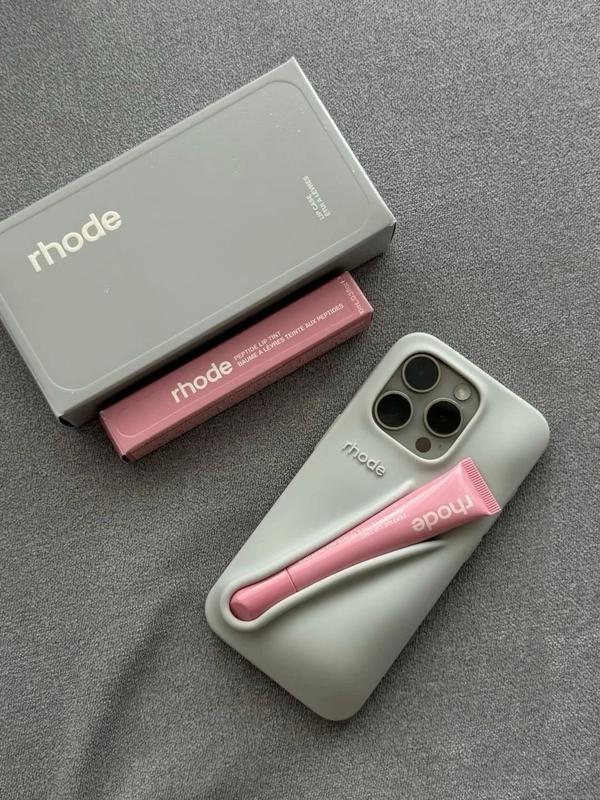 (Full box with lip) Rhode Original Phone Case for iPhone 17/ 17 Air/ 17 Pro/17 Pro Max 16 15 14 13 12Cover Portable Lip Gloss Hailey Rhode Silicone Phone Stand Girls Gift Bag