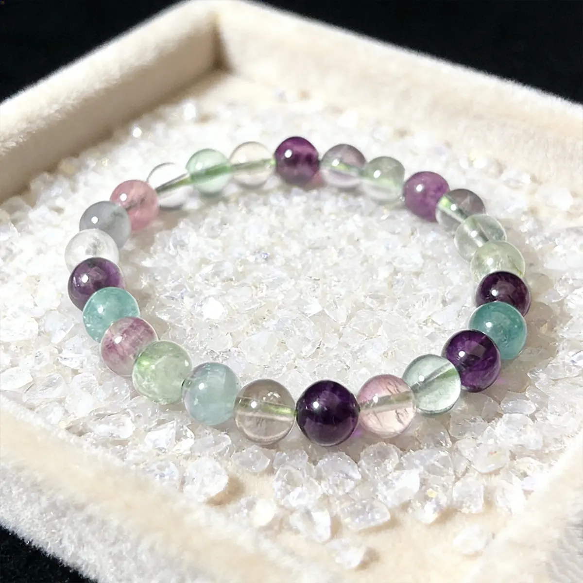 Natural Fluorite Crystal Bracelet – Rainbow Fluorite Energy Healing Beaded Bracelet for Emotional Balance, Anxiety Relief, Spiritual Protection, Meditation Crystal Jewelry Gift for Women Men Amethyst Moldavite