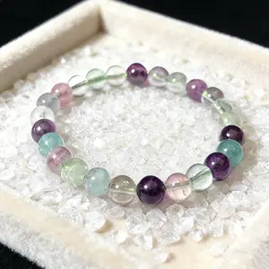 Natural Fluorite Crystal Bracelet – Rainbow Fluorite Energy Healing Beaded Bracelet for Emotional Balance, Anxiety Relief, Spiritual Protection, Meditation Crystal Jewelry Gift for Women Men Amethyst Moldavite