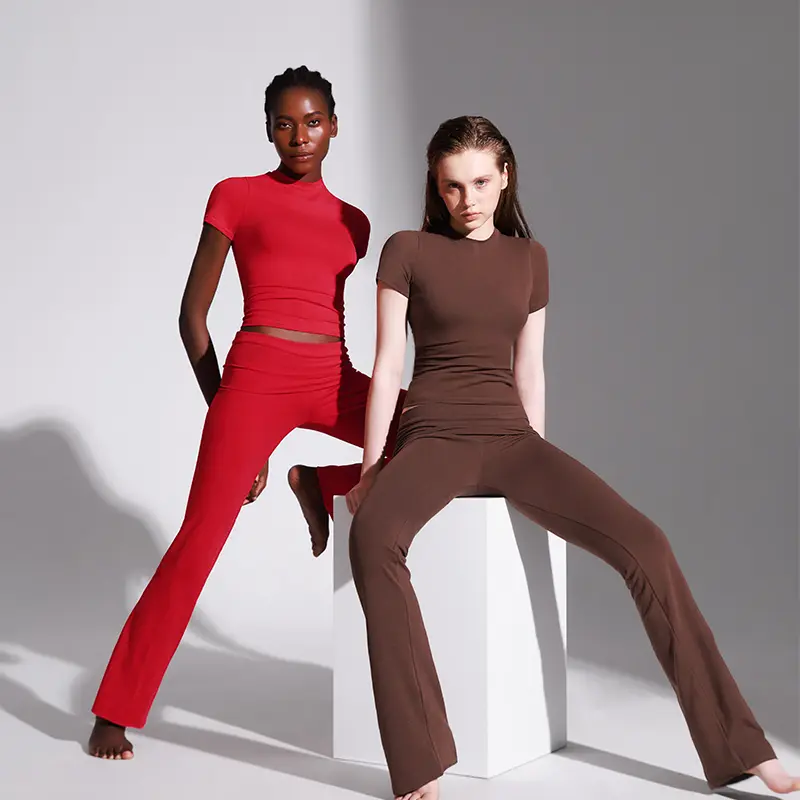 PUMIEY 2-Piece Lounge Set, Snatched Buttery Soft Stretch Minimal Chic Viral Everyday Outfit, Adjustable Rise, Bump-Friendly Fit
