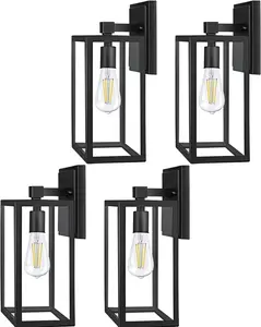 4 Pack Outdoor Wall Lights, Exterior Light Fixtures Wall Mount, Waterproof Black Porch Lights, Anti-Rust Wall Lamp, Wall Sconce Lighting with Clear Glass for Garage, Doorway