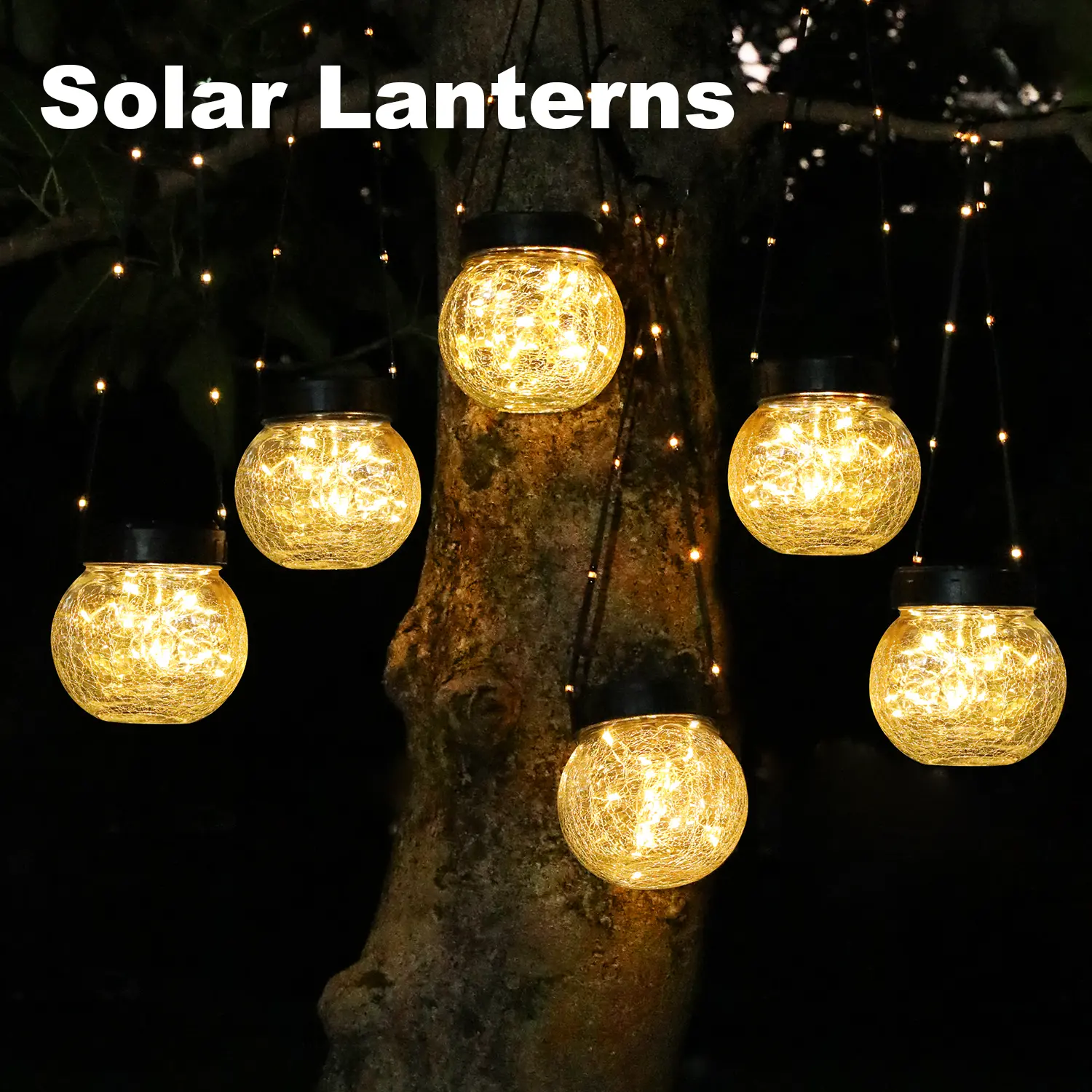 Solar Lights Outdoor Waterproof 6 or 12-Pack, Solar Powered Hanging Lantern Ribbed Glass Hanging Globes for Yard Decor Christmas Decoration, Shepherd Hook, Garden Tree Ornaments,dorm essentials,home decor,home essentials,camping essentials