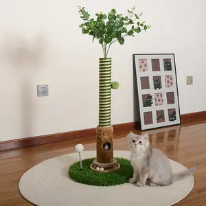 tiktokshopmemorialday 39" Green Cat Tree with Hanging Ball & Mouse  – Durable Scratching Post for Small Cats Easy installation spacesaving cattree interactive toyCat Furniture cool cat stuff cat stuff for indoor Kitten House Home