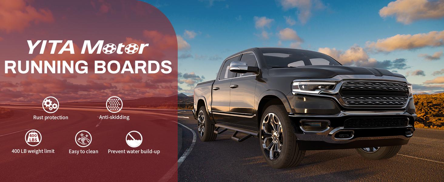 YITAMOTOR Drop Running Boards Compatible with 2009-2018 Dodge Ram 1500 Crew Cab, 2019-2024 1500 Classic, 2010-2024 Ram 2500/3500 Side Steps Textured Black Nerf Bars