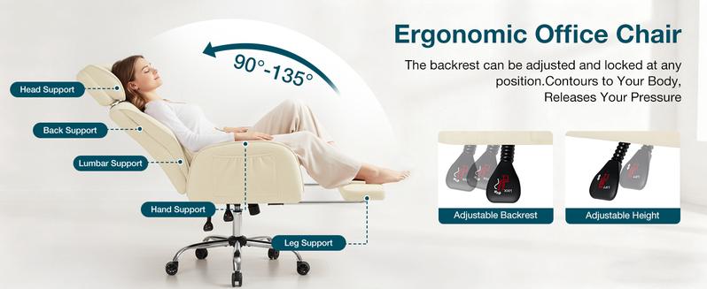 HOFFREE Criss Cross Chair with Wheels Ergonomic Office Chair with Reversible Armrest Wide Seat Comfy Desk Chair with Foot Rest for Gaming,Reading,Working(Beige)