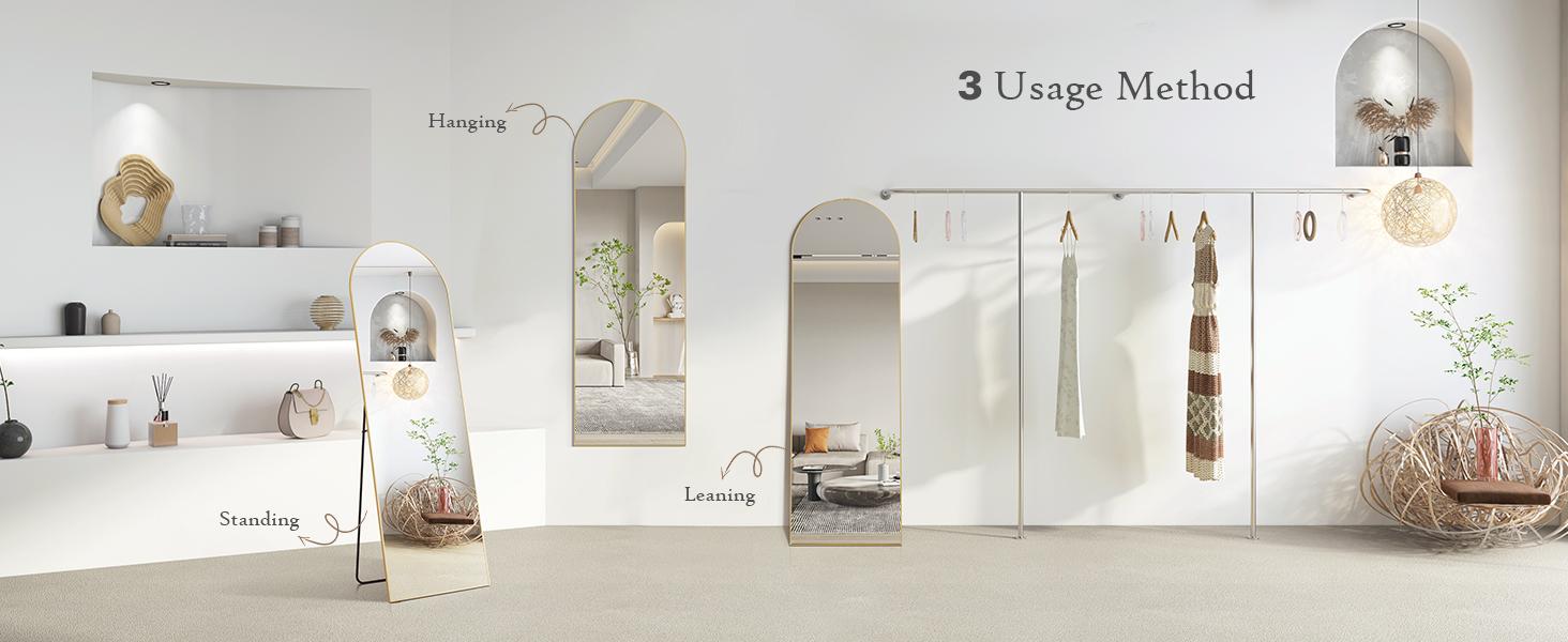 Sweet Furniture F Full Length Mirror, Floor Standing Mirror Full Body Mirror with Stand, Wall Mirror Full Length Aluminum Alloy Thin Frame Hanging or Leaning for Living Room Bedroom Cloakroom Decor