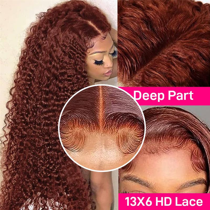 YAWAWE Hair Water Wave Reddish Brown Wear Go Glueless Wig with Drawstring Effortless Install 13x6 Lace Frontal Wigs Pre-plucked Pre-bleached Transparent Lace Wigs Human Hair for Women