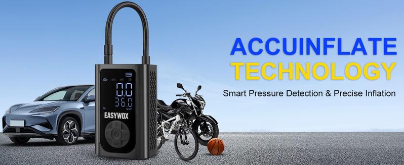 Easywox Portable Wireless Tire Inflator 150PSI Smart Air Pump with LED Light & Rechargeable Battery for Cars Motorcycles Bikes and Daily Use