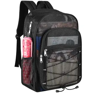 Slumou Mesh School Backpack for Girls Boys Heavy Duty See Through Daypack with Adjustable Straps for School Swimming Fitness Sports