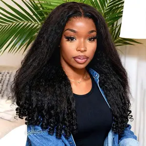 [NEW HALF-WIG] OQ HAIR Kinky Straight Burmese Curly Wear Go Half Wig 250% Density Seamless Flip Over Wig 3 IN 1 Wear Go Glueless Human Hair Wigs With Spiral Curly Ends Invisible Hairline Adjustable Draw-string Beginner Friendly Wigs Fall Freshness