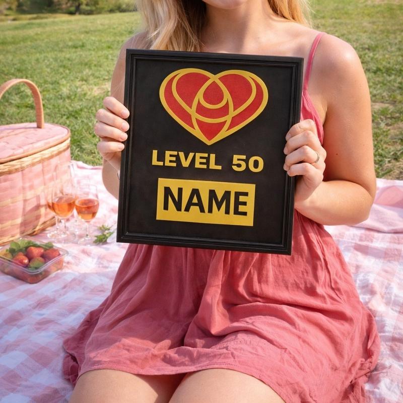 Level 50 Team Member Super Fan Heart Me Plaque Award - Customizable Heart Emblem Pop Lettering TikTok Live Creator Gift Frame