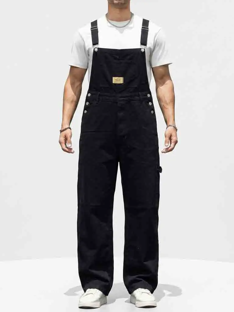 Men's Oversize Denim Overalls, Classic Plain Baggy Jumpsuit with Cargo Pocket and Adjustable Strap for Streetwear Outfits Trouser Stylish Menswear Formal, Clothes, Work, Everyday