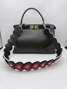 Pre-owned FENDI Peekaboo Medium Dark Grey Leather Bag with Heart Embellished Strap & Gold Hardware
