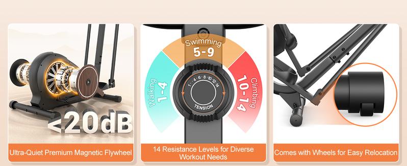 ANCHEER Upgraded Elliptical Machine with 16-Inch Stride 400LBS Capacity Ultra-Quiet 14 Resistance Oversized Pedals Phone Holder for Home Exercise