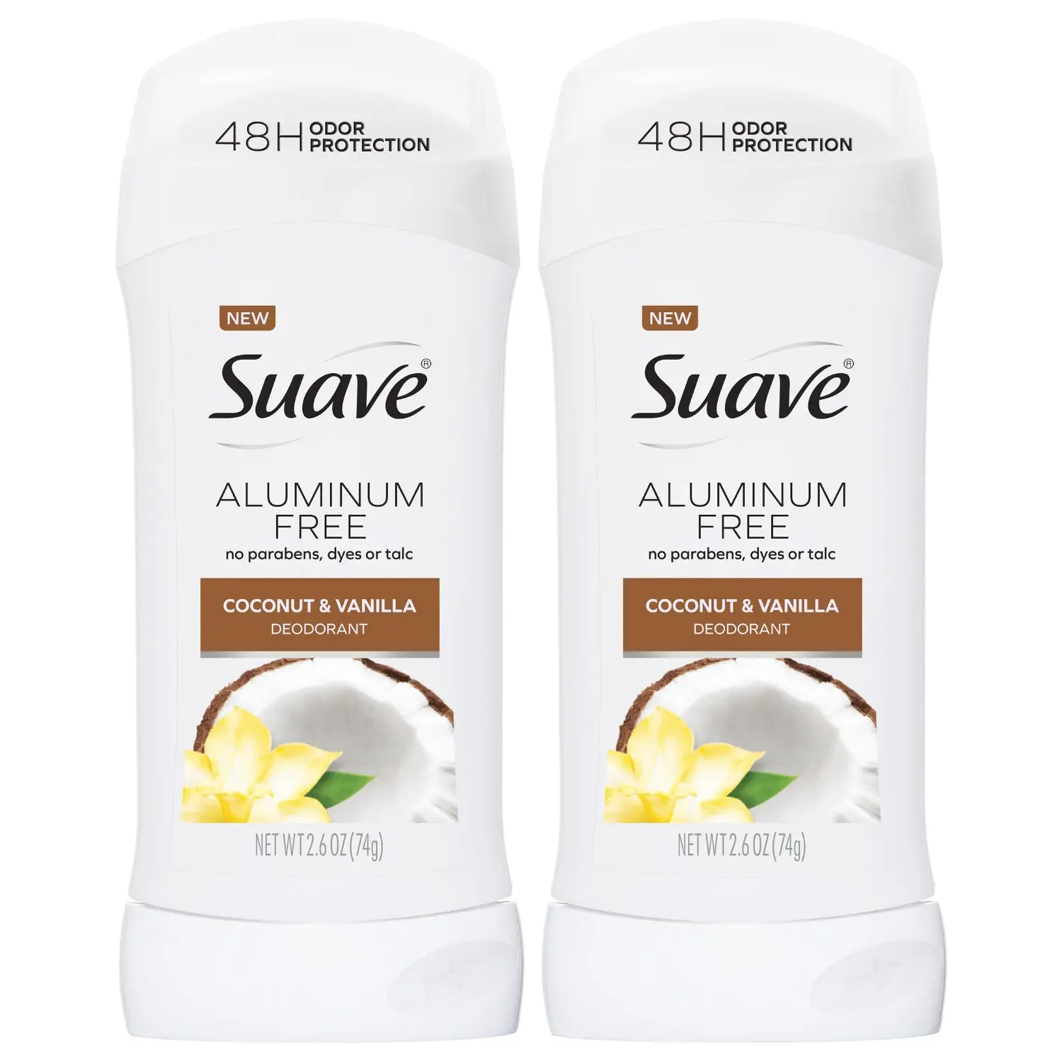 Suave Coconut & Vanilla Aluminium-Free Deodorant Sticks, 2-Pack Multi-Pack Underarm Product, Long-Lasting Dye-Free US Springtok Body Care Cosmetic
