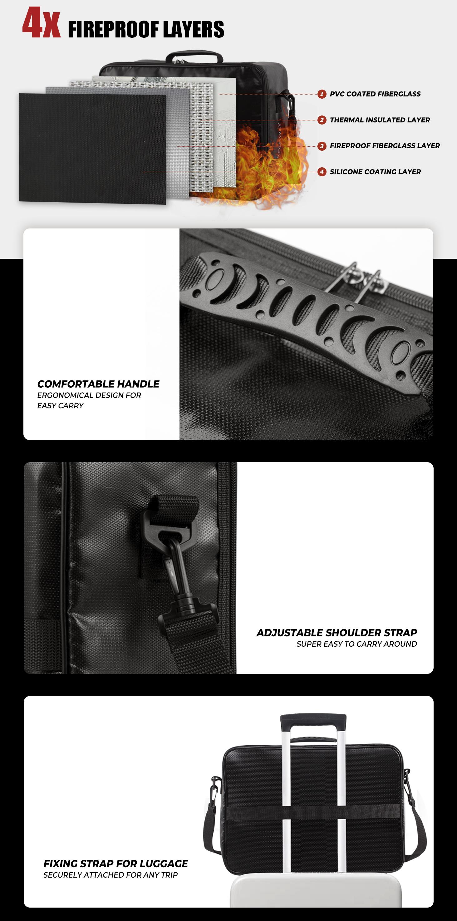 ROLOWAY Fireproof Document Bag with Lock (17 x 11.8 x 5 inch)(Black) electric safe