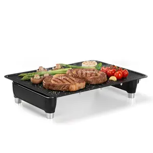 Smokeless Indoor Electric Grill, Even Heating Layer for Steak, Burgers, Pancake, Veggies, Fully Detachable for Easy Storage, Non-Stick Surface with Adjustable Temperature Knob, Black