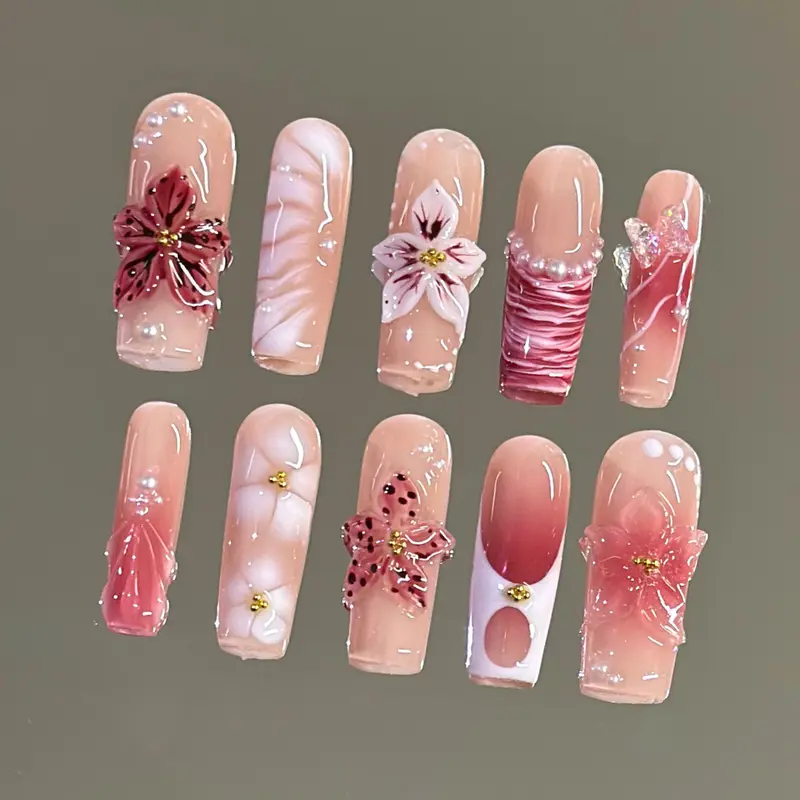 NailVesta VELVET FLAME– 100% Handcrafted 3D Press-On Nails | Reusable, Long-Lasting, Salon-Quality black lace nail art nail art