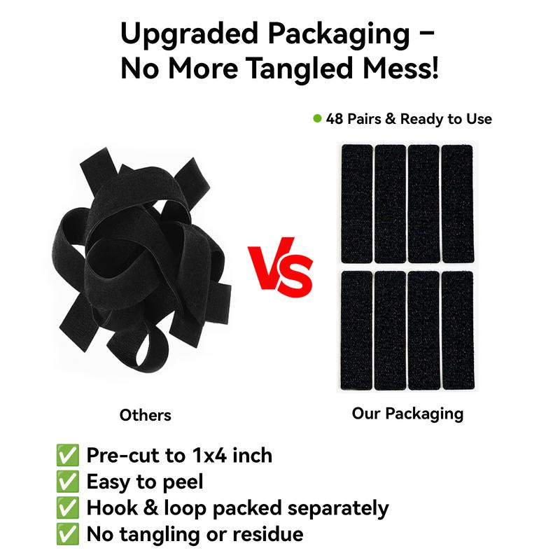 TAKOO 96 PCS Heavy Duty Hook and Loop Strips, Double Sided Reusable Adhesive Mounting Tape for Wall Hanging, Picture Frames, Cable Organizer, DIY Home Use