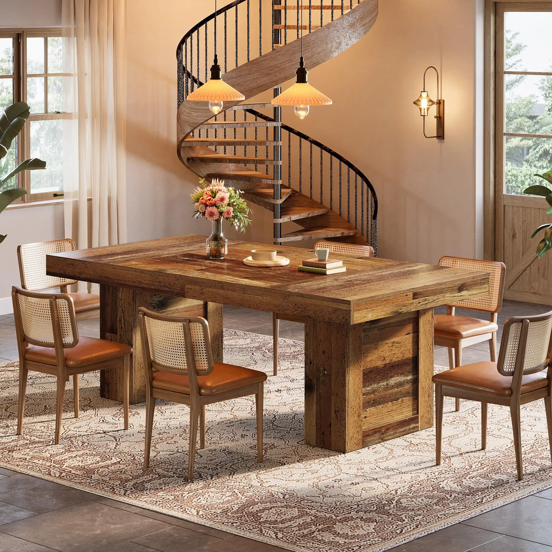 Tribesigns Farmhouse Dining Table 63'' Wooden For 6 - Rustic Rectangle Table With Heavy-Duty Legs For Family Meals & Dinner Parties