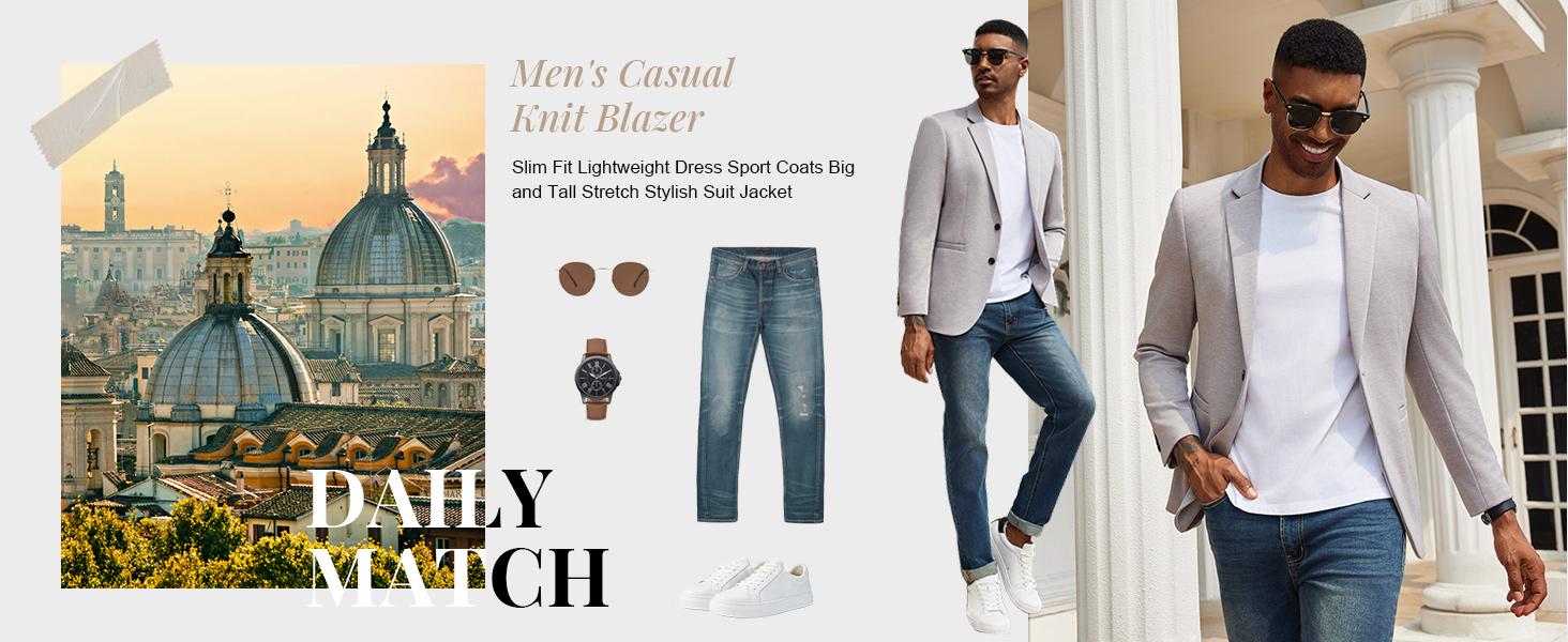 COOFANDY Men's Blazer Casual Knit Blazer Two Button Lightweight Sport Coats Suit Jacket