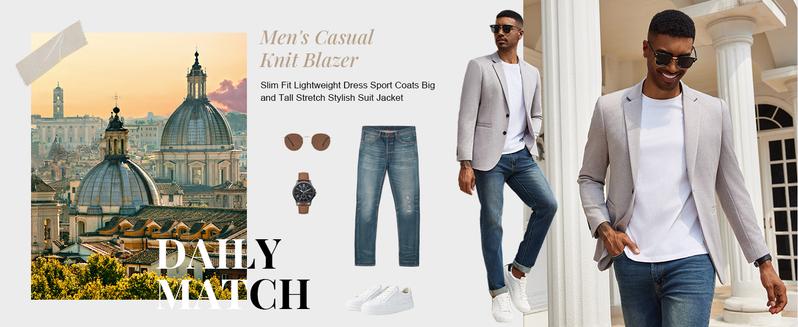 COOFANDY Men's Blazer Casual Knit Blazer Two Button Lightweight Sport Coats Suit Jacket